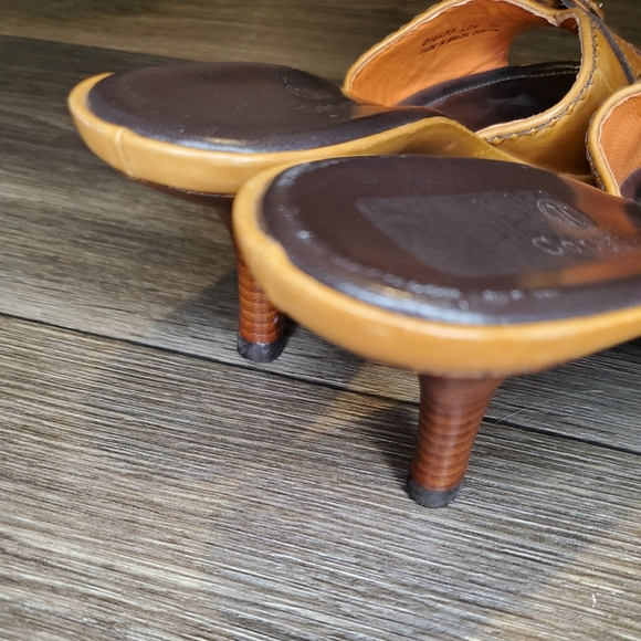 COLE HAAN Brown Leather Opened Toe Heeled Mules with Buckle - Picture 6 of 9